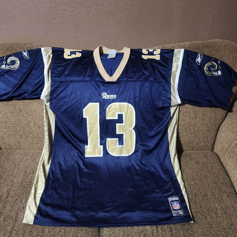 Men's Vintage Kurt Warner Reebok Navy and Gold L.A. Rams Jersey Sz.XXL